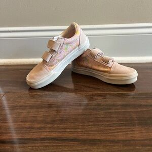 Vans Kids Pink Glitter Velcro Sneakers with Iridescent Panels